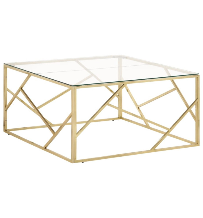 Table basse doré acier inoxydable et verre trempé | Mobilier & Déco