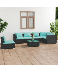 Salon de jardin 7 pcs avec coussins Résine tressée Noir | Mobilier & Déco