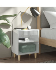 Tables de chevet pieds en bois 2 pcs Blanc brillant 40x30x50 cm | Mobilier & Déco