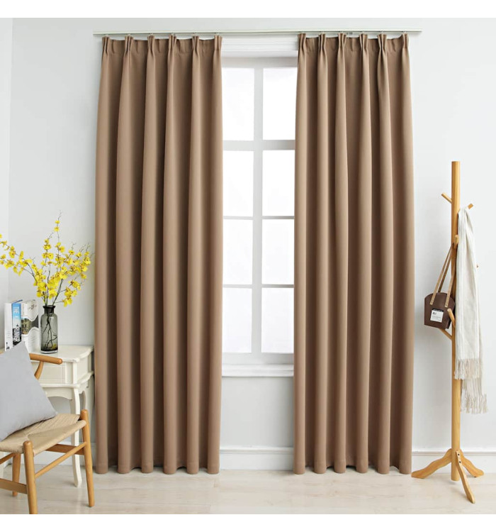 Rideaux occultants avec crochets 2 pcs Taupe 140x175 cm | Mobilier & Déco