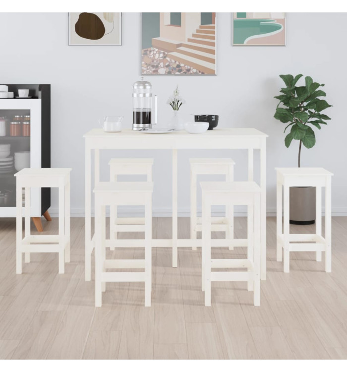 Ensemble de bar 7 pcs Blanc Bois de pin massif | Mobilier & Déco