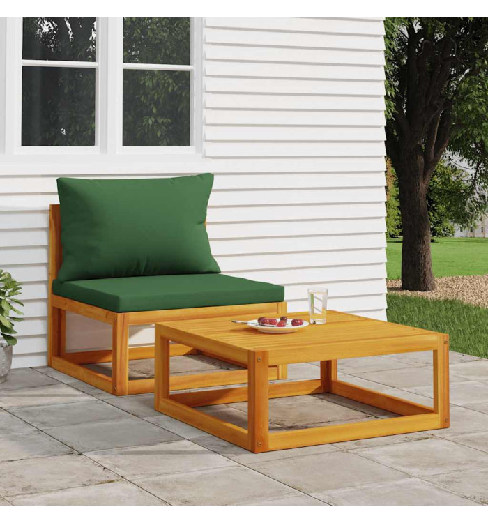 Salon de jardin avec coussins 2 pcs bois massif acacia | Mobilier & Déco