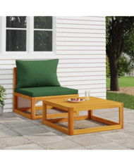 Salon de jardin avec coussins 2 pcs bois massif acacia | Mobilier & Déco