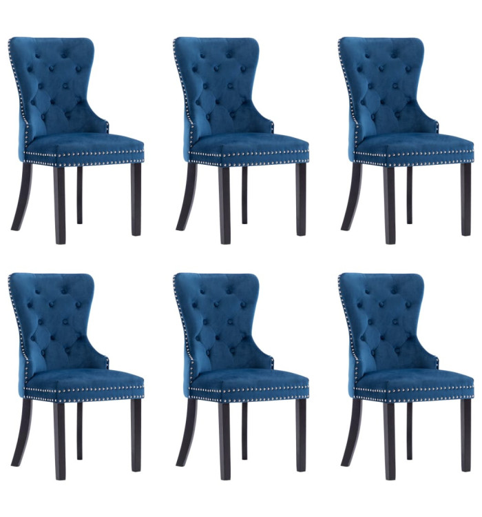 Chaises à manger lot de 6 bleu velours | Mobilier & Déco