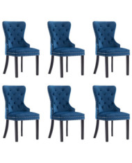 Chaises à manger lot de 6 bleu velours | Mobilier & Déco