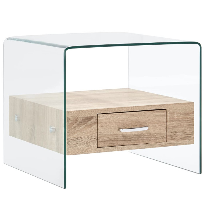 Table basse avec tiroir 50x50x45 cm Verre trempé | Mobilier & Déco