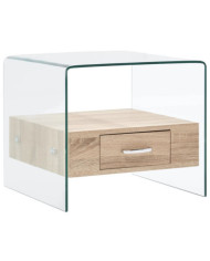 Table basse avec tiroir 50x50x45 cm Verre trempé | Mobilier & Déco