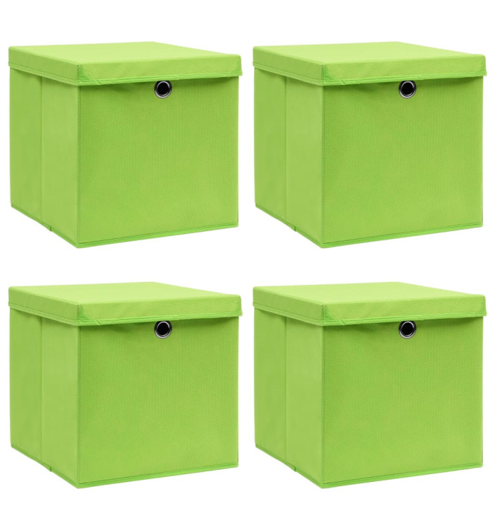 Boîtes de rangement avec couvercles 4 pcs Vert 32x32x32cm Tissu | Mobilier & Déco