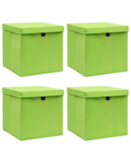 Boîtes de rangement avec couvercles 4 pcs Vert 32x32x32cm Tissu | Mobilier & Déco