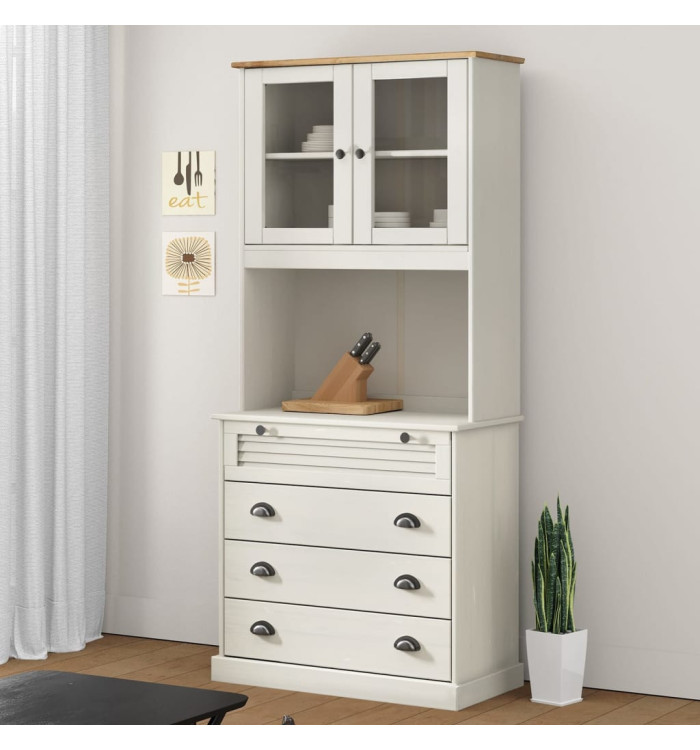 Buffet haut VIGO blanc 80x40x176 cm bois massif de pin | Mobilier & Déco