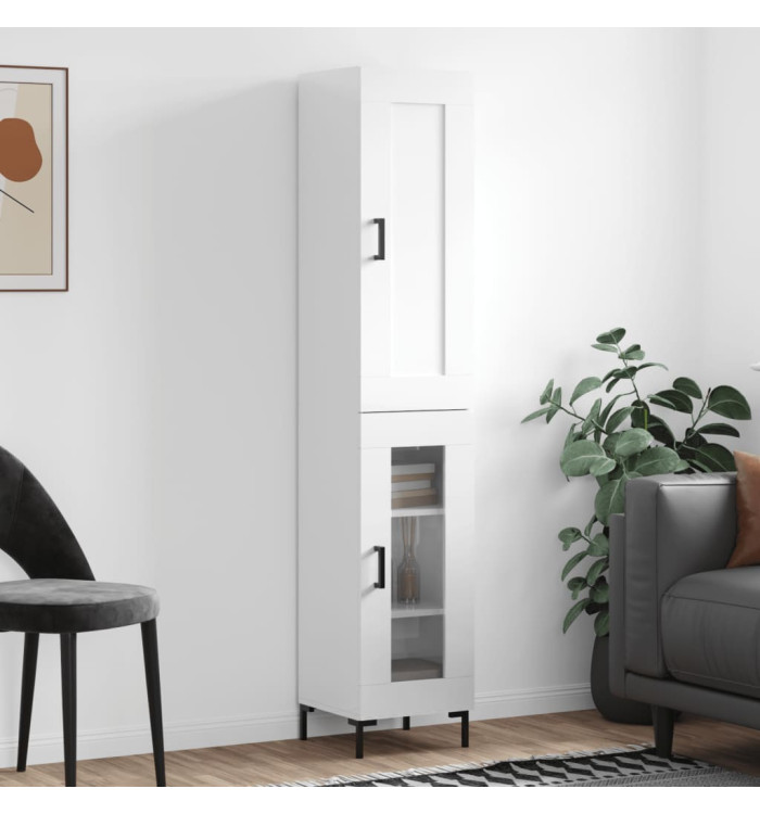 Buffet haut Blanc brillant 34,5x34x180 cm Bois d'ingénierie | Mobilier & Déco
