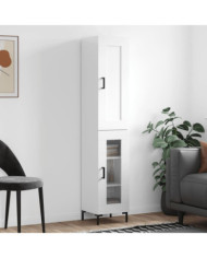 Buffet haut Blanc brillant 34,5x34x180 cm Bois d'ingénierie | Mobilier & Déco