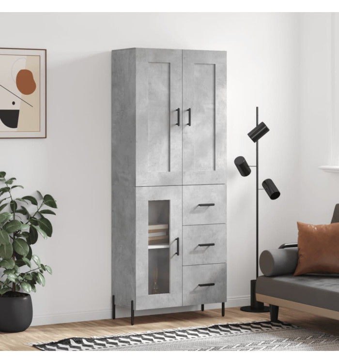 Buffet haut Gris béton 69,5x34x180 cm Bois d'ingénierie | Mobilier & Déco