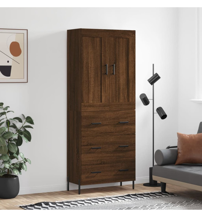 Buffet haut Chêne marron 69,5x34x180 cm Bois d'ingénierie | Mobilier & Déco