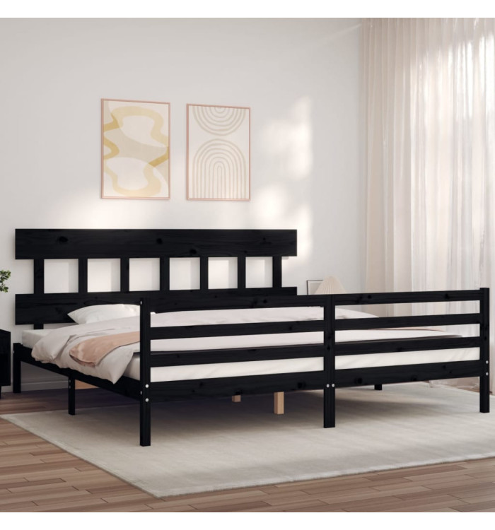 Cadre de lit sans matelas noir 200x200 cm bois massif | Mobilier & Déco