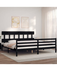 Cadre de lit sans matelas noir 200x200 cm bois massif | Mobilier & Déco