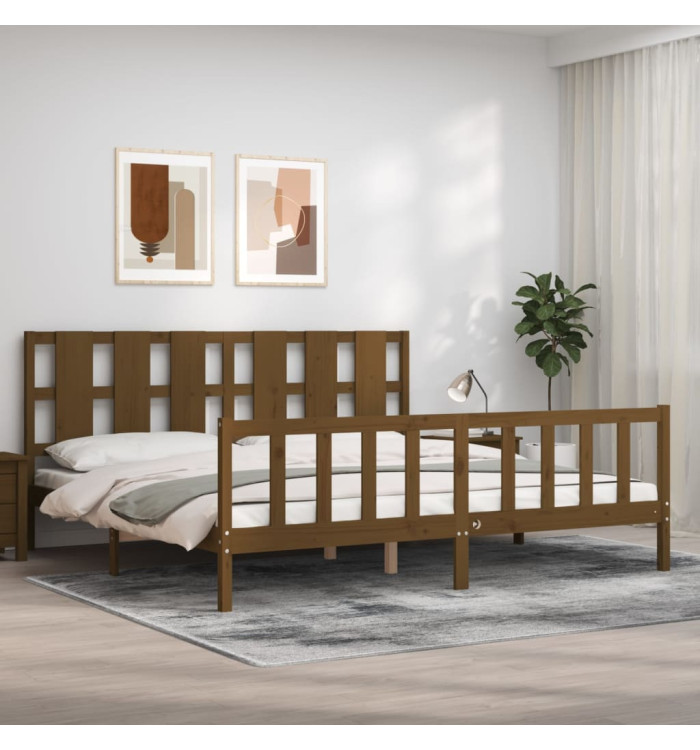 Cadre de lit sans matelas marron miel 200x200cm bois pin massif | Mobilier & Déco