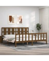 Cadre de lit sans matelas marron miel 200x200cm bois pin massif | Mobilier & Déco