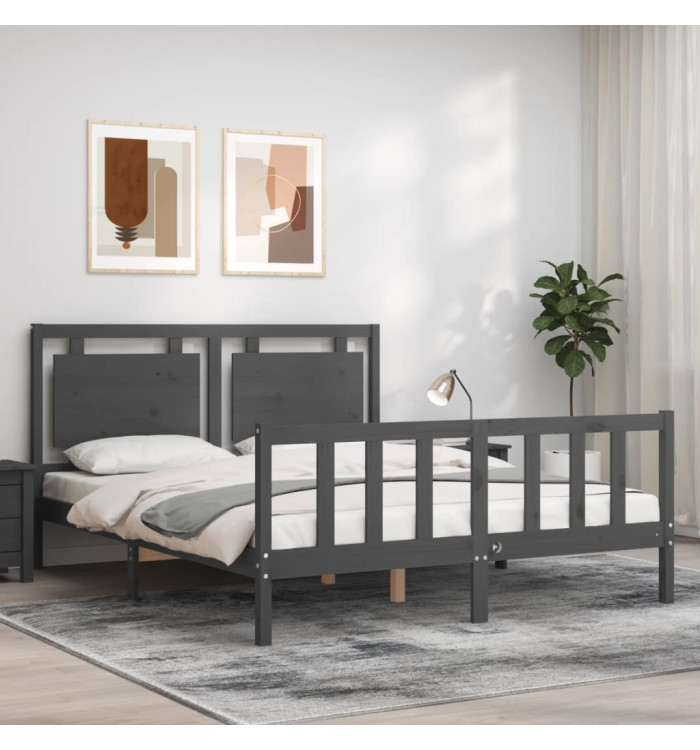 Cadre de lit sans matelas gris bois de pin massif | Mobilier & Déco