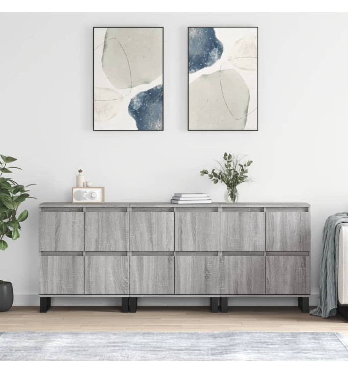 Buffets 3 pcs Sonoma gris Bois d'ingénierie | Mobilier & Déco