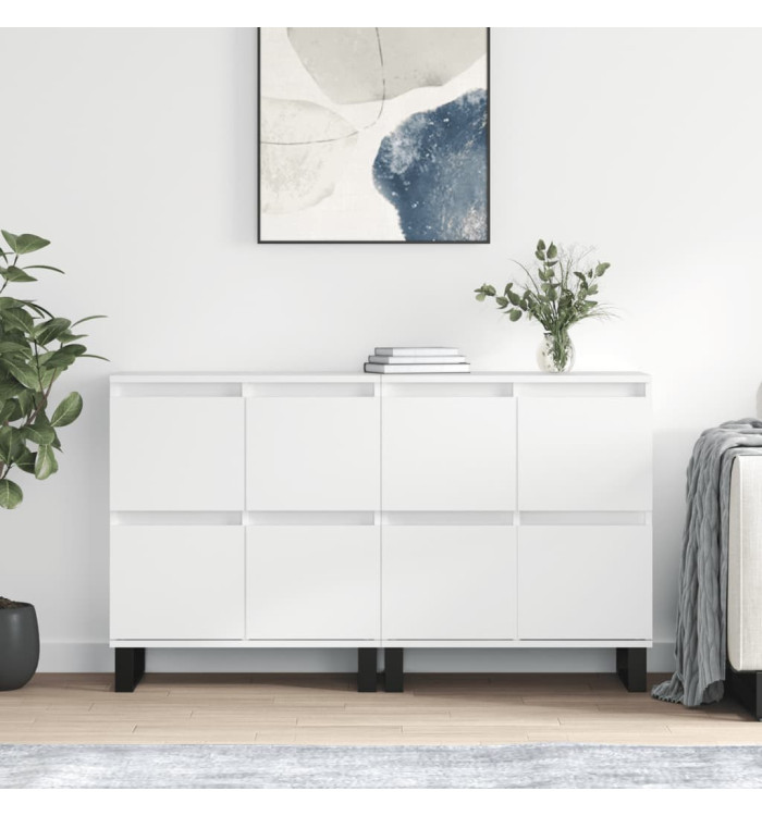 Buffets 2 pcs blanc brillant bois d'ingénierie | Mobilier & Déco