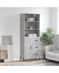 Buffet haut Gris béton 69,5x34x180 cm Bois d'ingénierie | Mobilier & Déco