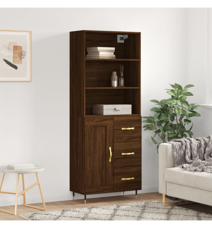 Buffet haut Chêne marron 69,5x34x180 cm Bois d'ingénierie | Mobilier & Déco