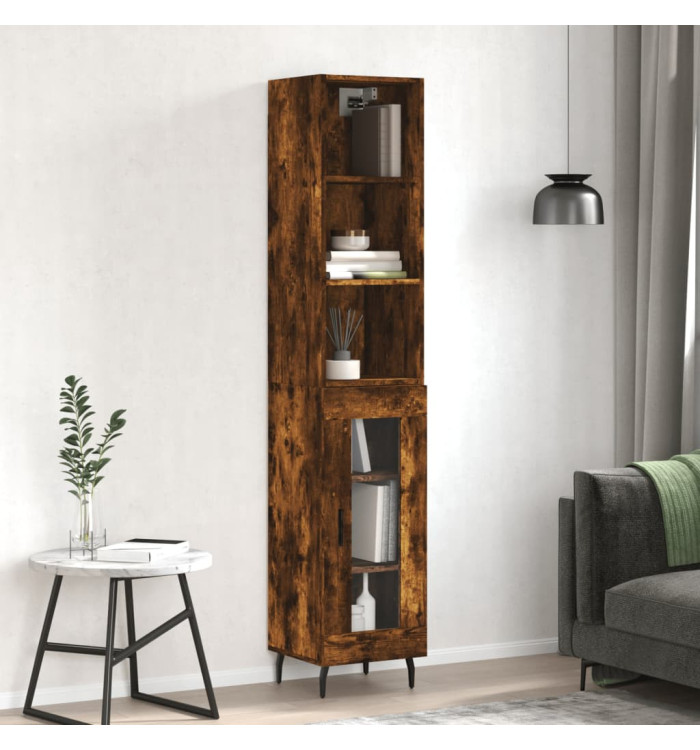 Buffet haut Chêne fumé 34,5x34x180 cm Bois d'ingénierie | Mobilier & Déco