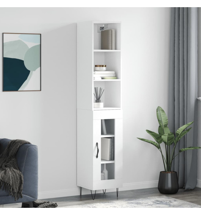 Buffet haut Blanc 34,5x34x180 cm Bois d'ingénierie | Mobilier & Déco