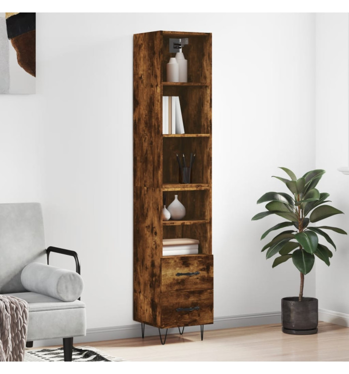 Buffet haut Chêne fumé 34,5x34x180 cm Bois d'ingénierie | Mobilier & Déco