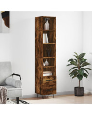 Buffet haut Chêne fumé 34,5x34x180 cm Bois d'ingénierie | Mobilier & Déco