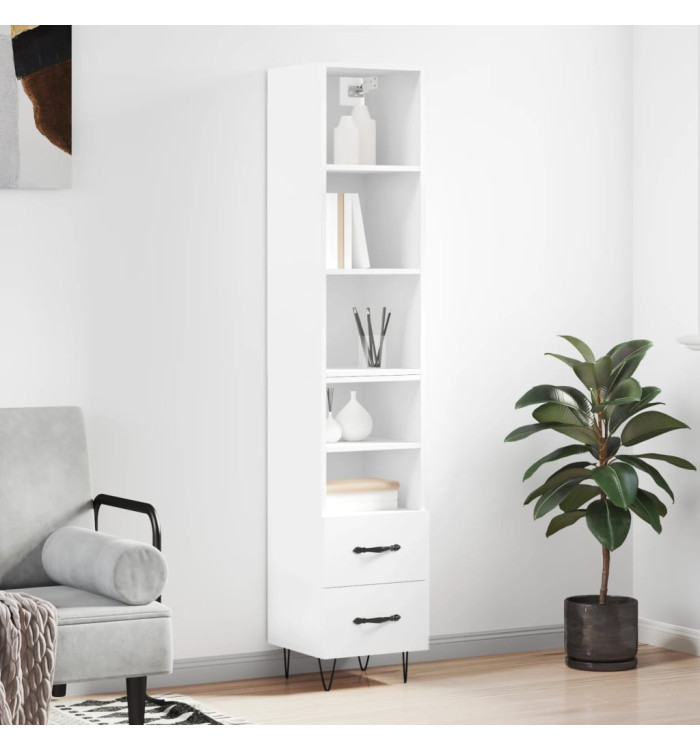 Buffet haut Blanc 34,5x34x180 cm Bois d'ingénierie | Mobilier & Déco