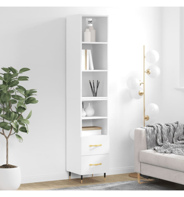 Buffet haut Blanc 34,5x34x180 cm Bois d'ingénierie | Mobilier & Déco