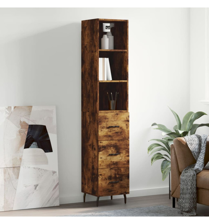 Buffet haut Chêne fumé 34,5x34x180 cm Bois d'ingénierie | Mobilier & Déco
