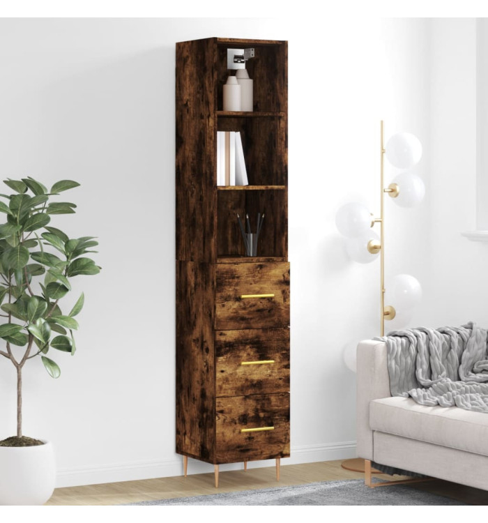 Buffet haut Chêne fumé 34,5x34x180 cm Bois d'ingénierie | Mobilier & Déco