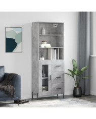 Buffet haut Gris béton 69,5x34x180 cm Bois d'ingénierie | Mobilier & Déco