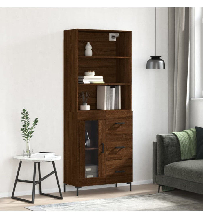 Buffet haut Chêne marron 69,5x34x180 cm Bois d'ingénierie | Mobilier & Déco
