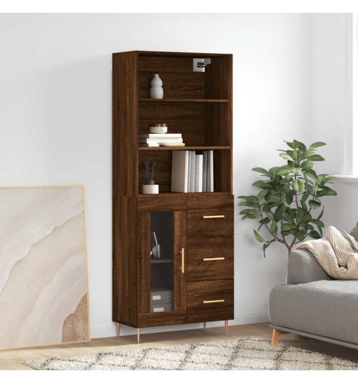 Buffet haut Chêne marron 69,5x34x180 cm Bois d'ingénierie | Mobilier & Déco