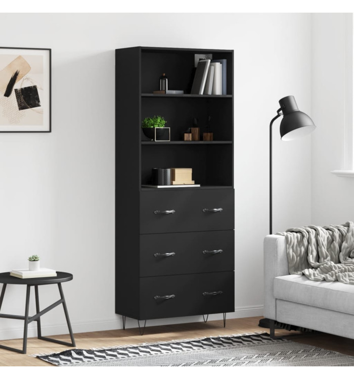 Buffet haut Noir 69,5x34x180 cm Bois d'ingénierie | Mobilier & Déco
