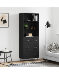 Buffet haut Noir 69,5x34x180 cm Bois d'ingénierie | Mobilier & Déco