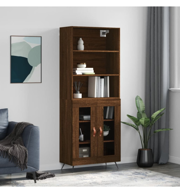 Buffet haut Chêne marron 69,5x34x180 cm Bois d'ingénierie | Mobilier & Déco