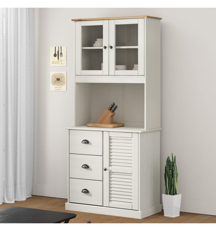 Buffet haut VIGO blanc 78x40x175 cm bois massif de pin | Mobilier & Déco