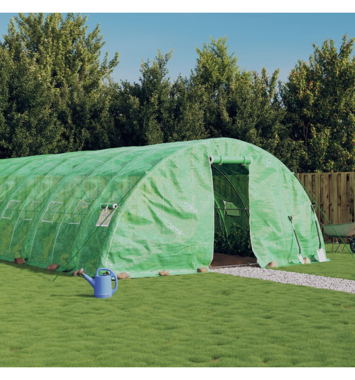 Serre avec cadre en acier vert 70 m² 14x5x2,3 m | Mobilier & Déco