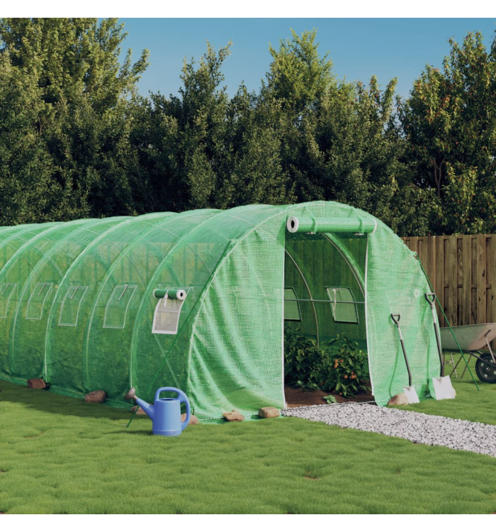 Serre avec cadre en acier vert 24 m² 8x3x2 m | Mobilier & Déco