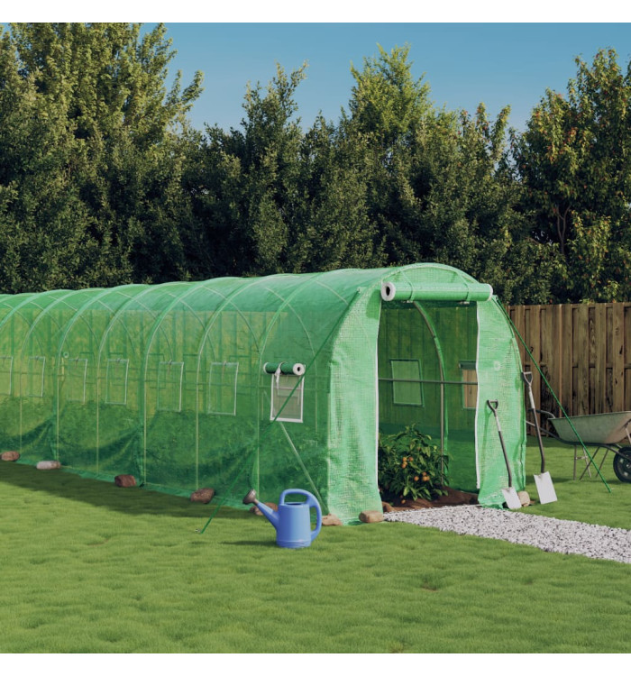 Serre avec cadre en acier vert 20 m² 10x2x2 m | Mobilier & Déco