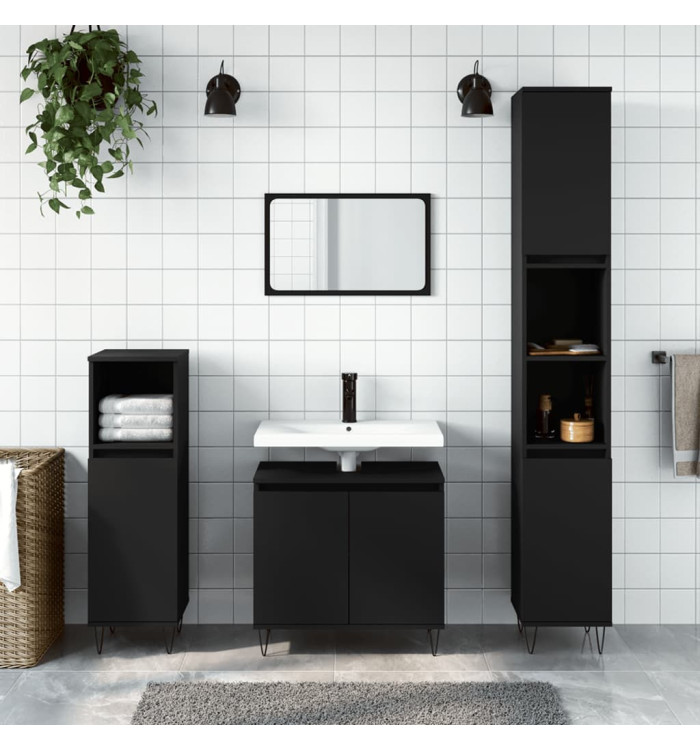 Ensemble d'armoires salle de bain 3 pcs noir bois d'ingénierie | Mobilier & Déco