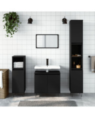 Ensemble d'armoires salle de bain 3 pcs noir bois d'ingénierie | Mobilier & Déco