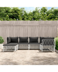 Salon de jardin avec coussins 6 pcs blanc acier | Mobilier & Déco