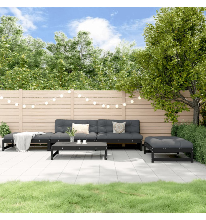 Salon de jardin 5 pcs avec coussins noir bois massif | Mobilier & Déco