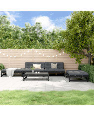 Salon de jardin 5 pcs avec coussins noir bois massif | Mobilier & Déco